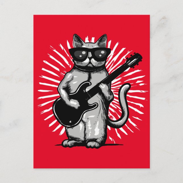 Coole Rock and Roll Cat Gitarre spielen Postkarte (Vorderseite)