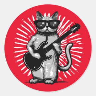 Coole Rock and Roll Cat Gitarre spielen Runder Aufkleber