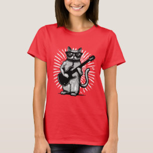 Coole Rock and Roll Cat Gitarre spielen T-Shirt