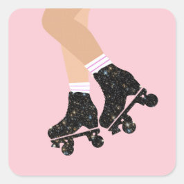 Coole Roller-Skate Derby Skater Pink Quadratischer Aufkleber
