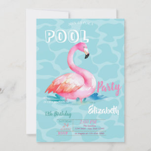 Coole rosa Flamingos Pool Sommer Geburtstag Einladung
