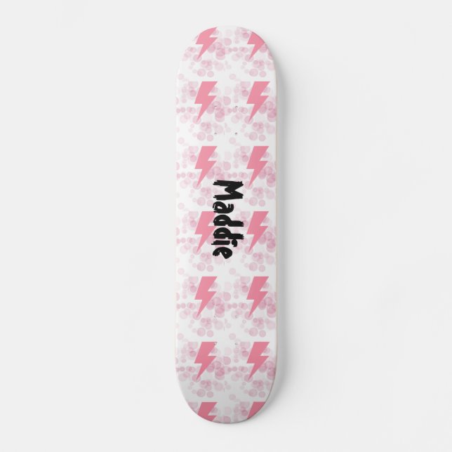 Coole, rosa und weiß leuchtende Mädchen nach Maß Skateboard (Vorderseite)