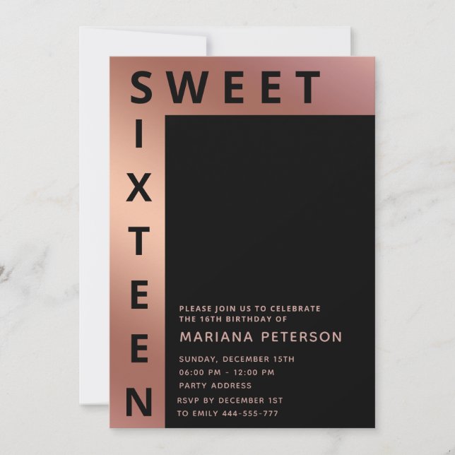 Coole Rose Gold Moderne Typografie Einladung (Vorderseite)