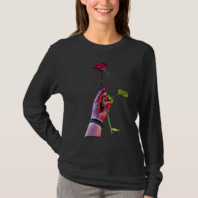 Coole rote Blume mit Hand für Mädchen T-Shirt (Vorderseite)
