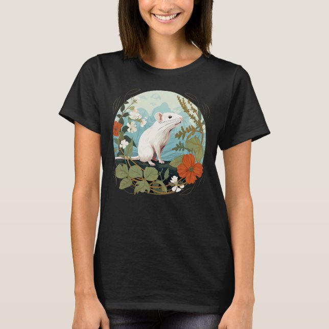 Coole rote Blume mit weißer Ratte für Nagetiere Ko T-Shirt (Vorderseite)