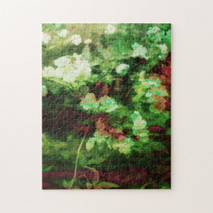 Coole rote grüne Blume Kunstmuster. Naturkonzept Puzzle