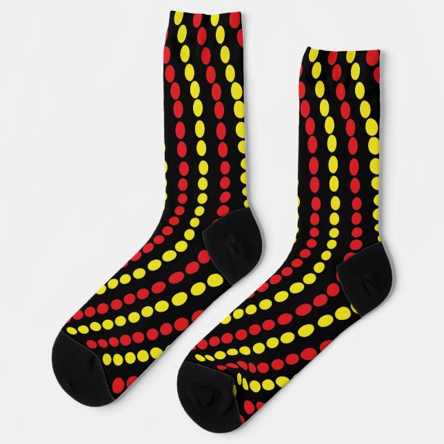 Coole rote und gelbe Punkte Socken (Linkes Detail)