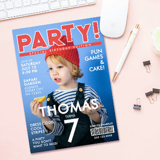 Coole rote weiße Zeitschriftencover-Kinder-Promine Einladung