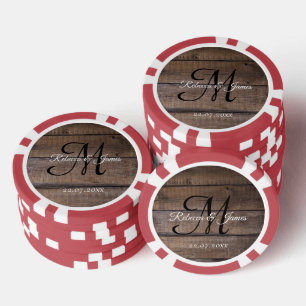 Coole Rustikale Monogramm-Skriptbezeichnung Hochze Pokerchips