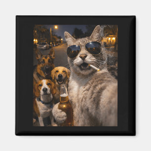 Coole sarkastische Katze mit Hunden Selfie Meme Ti Magnet