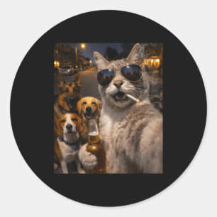 Coole sarkastische Katze mit Hunden Selfie Meme Ti Runder Aufkleber