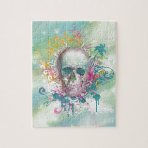 coole Schädel Spritzer Wirbel Vintager Blumenrahm Puzzle