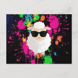 Coole Schaf-Sonnenbrille Neon-Splatter Süße Cartoo Postkarte