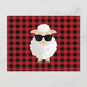 Coole Schaf-Sonnenbrille Rot Gingham Niedlich Cart Postkarte