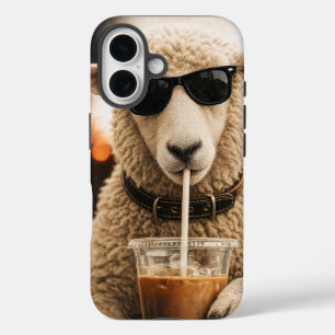 Coole Schafe, die eisgekühlten Kaffee trinken iPhone 16 Hülle