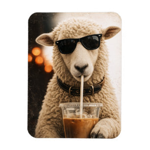 Coole Schafe, die eisgekühlten Kaffee trinken Magnet