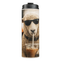 Coole Schafe, die eisgekühlten Kaffee trinken