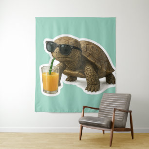 Coole Schildkröte, die Saft trinkt Sticker Wandteppich