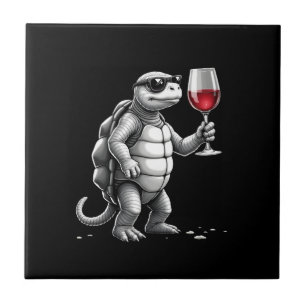 coole Schildkröte trinkt roten Wein Kunstprint_1 ( Fliese