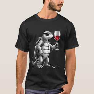 coole Schildkröte trinkt Rotwein Kunstprint_1 (2) T-Shirt