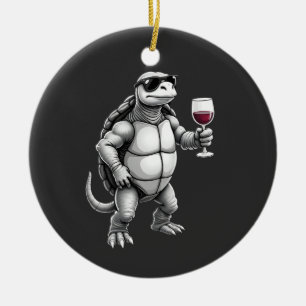 coole Schildkröte trinkt Rotwein Kunstprint_1 (3) Keramik Ornament