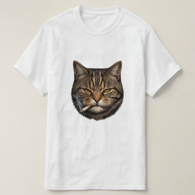 Coole schmunzelnde Katze mit Zigarette T-Shirt (Design vorne)