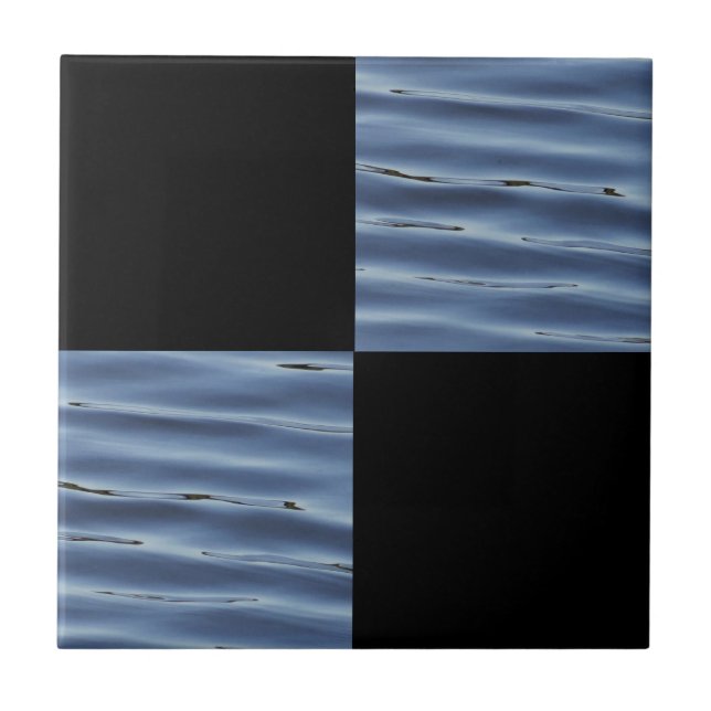 Coole Schwarz-Blau-Quadrate Fliese (Vorderseite)