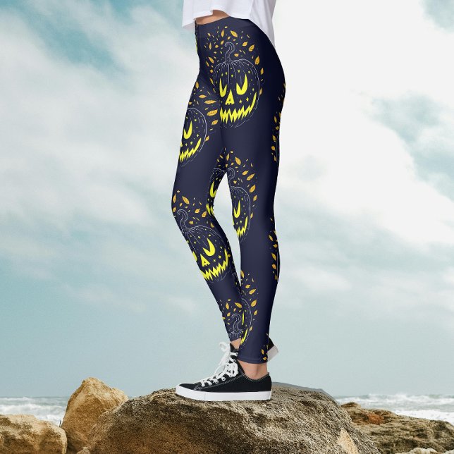 Coole Schwarz-Gelb-Kürbislaterne Kürbis Halloween Leggings (Von Creator hochgeladen)