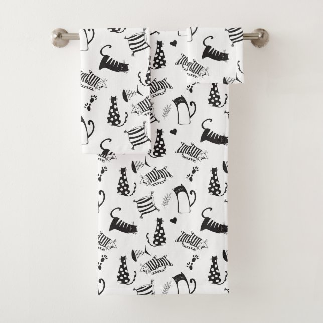 Coole Schwarz-Weiß-Katzen Badhandtuch Set (Insitu)