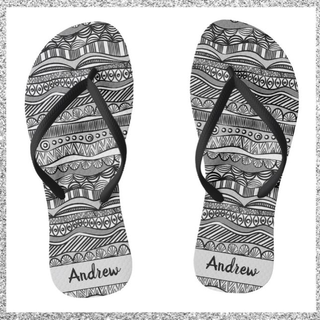 Coole Schwarz-Weiß-Tribal-Printwerbung Flip Flops (Von Creator hochgeladen)