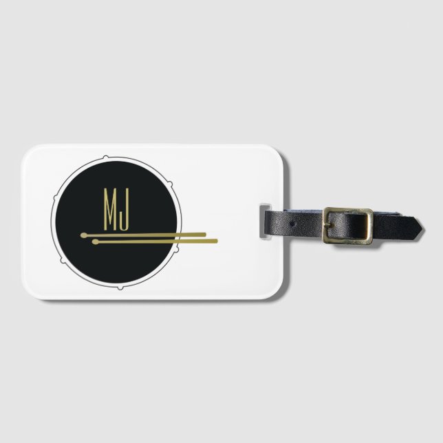 Coole Schwarz-Weiß-Trommeln-Initialen Mit Monogram Gepäckanhänger (Vorderseite (Horizontal))
