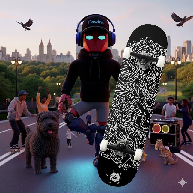 Coole Schwarz-weiße Abstrakte digitale Kunst Skateboard (Von Creator hochgeladen)