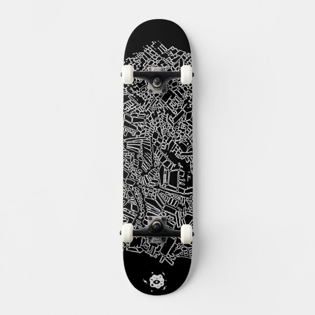Coole Schwarz-weiße Abstrakte digitale Kunst Skateboard (Vorderseite)