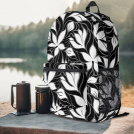 Coole Schwarz-weiße Moderne Blumenmuster-Blume Bedruckter Rucksack