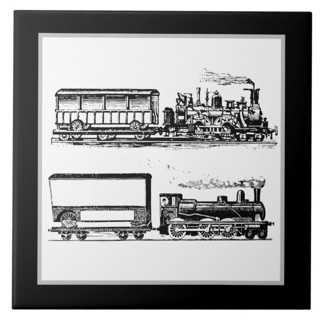 coole Schwarz-weiße Vintage Zugeinrichtung Fliese (Vorderseite)