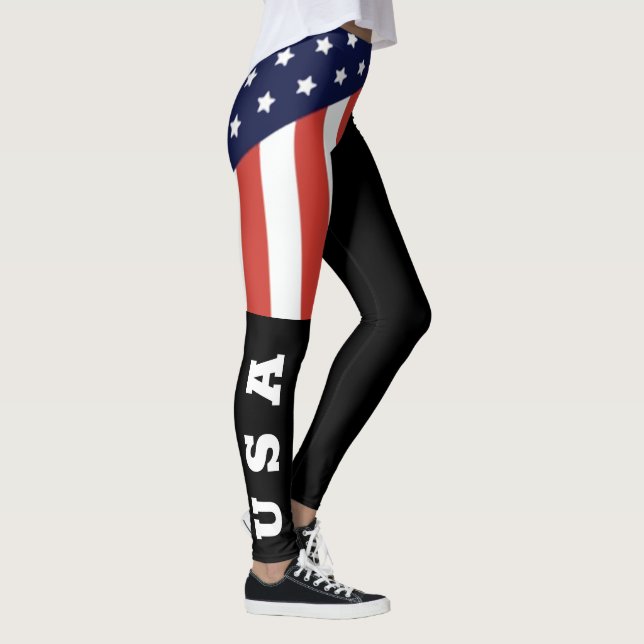 Coole schwarze Flagge Weißbriefe USA Frauen Leggings (Rechts)