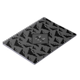 Coole schwarze Fledermäuse Halloween-Muster Monogr Notizblock