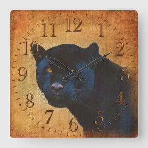 Coole schwarze Jaguar-Panther-Tier-große Katze Quadratische Wanduhr