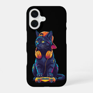 Coole schwarze Katze Gamer Halloween Gruseliges De iPhone 16 Hülle
