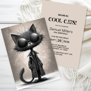 Coole schwarze Katze Geburtstagsfeier Einladung