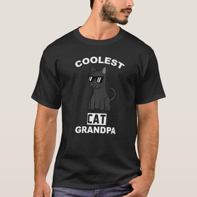 Coole Schwarze Katze Großvater Haustier T-Shirt (Vorderseite)