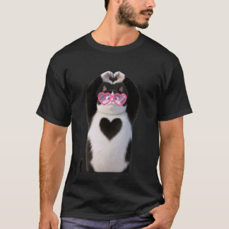Coole schwarze Katze Kätzchen rote Herzbrille Happ T-Shirt