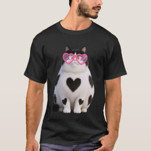 Coole schwarze Katze Kätzchen rote Herzbrille V-Da T-Shirt