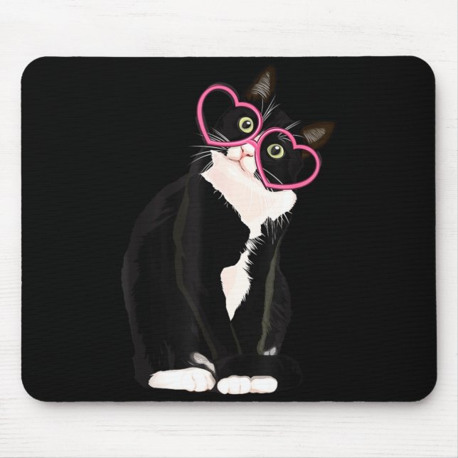 Coole schwarze Katze Kätzchen rotes Herz Gles Happ Mousepad (Vorne)
