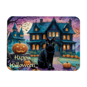 Coole Schwarze Katze, Kürbislaternen, Spooky House Magnet