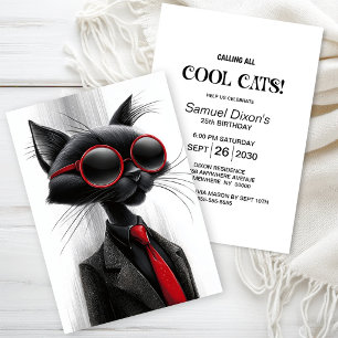 Coole schwarze Katzen-Geburtstagsfeier Einladung