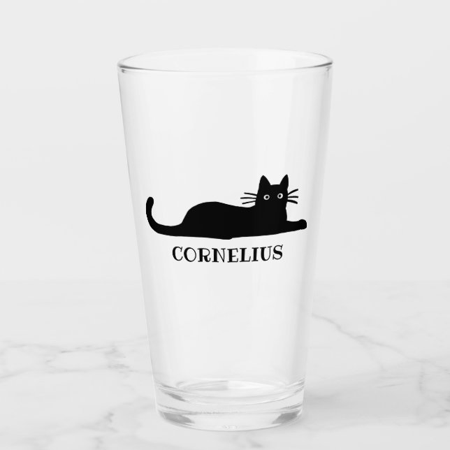 Coole schwarze Kitty-Katze personalisiert Glas (Vorderseite)