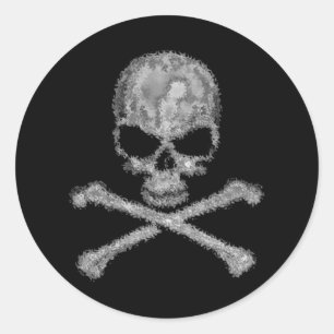 Coole schwarze Schädel- und Knochenaufkleber Runder Aufkleber