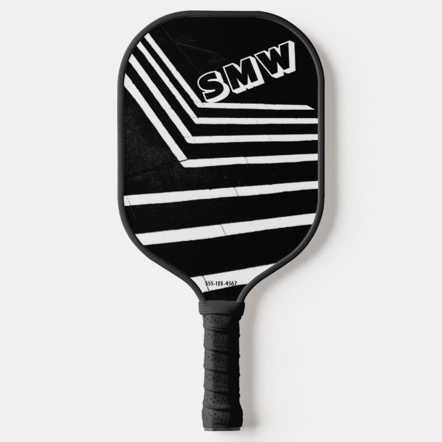 Coole schwarze, weiße Linien, benutzerdefinierte M Pickleball Schläger (Vorderseite)