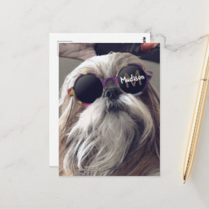 Coole Shih Tzu Vintage Retrobrille Foto Monogramm Postkarte